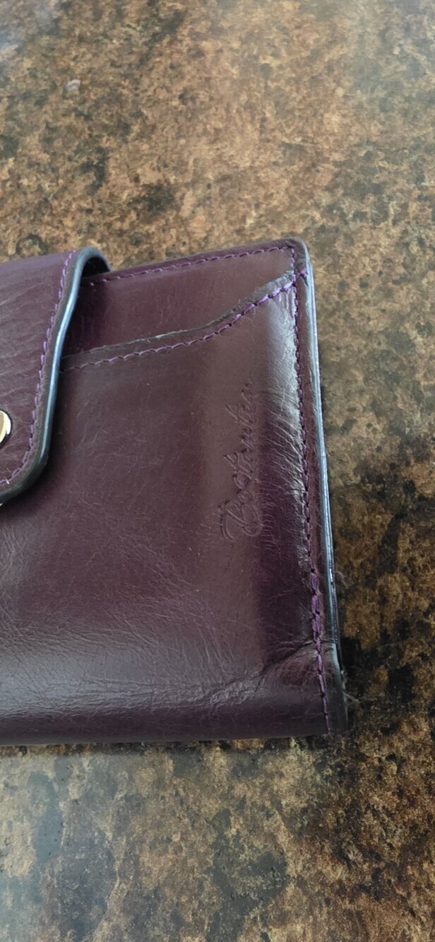 EUC Bostanten Women's Purple Eggplant Leather Snap Wallet WITHOUT ID Card Holder - Picture 3 of 5